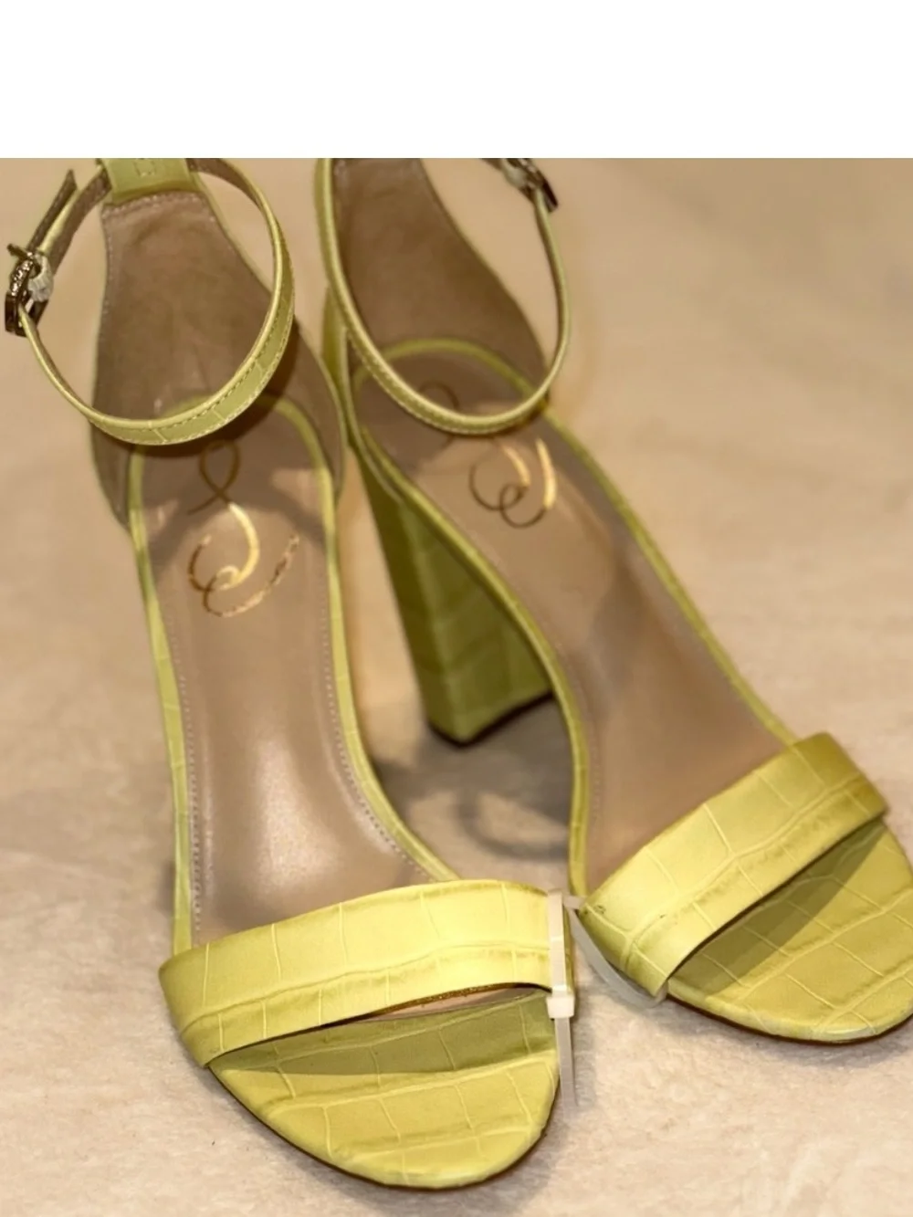 Sam Edelman Yaro 9 Lime Croc-Embossed Ankle-Strap Block Heels